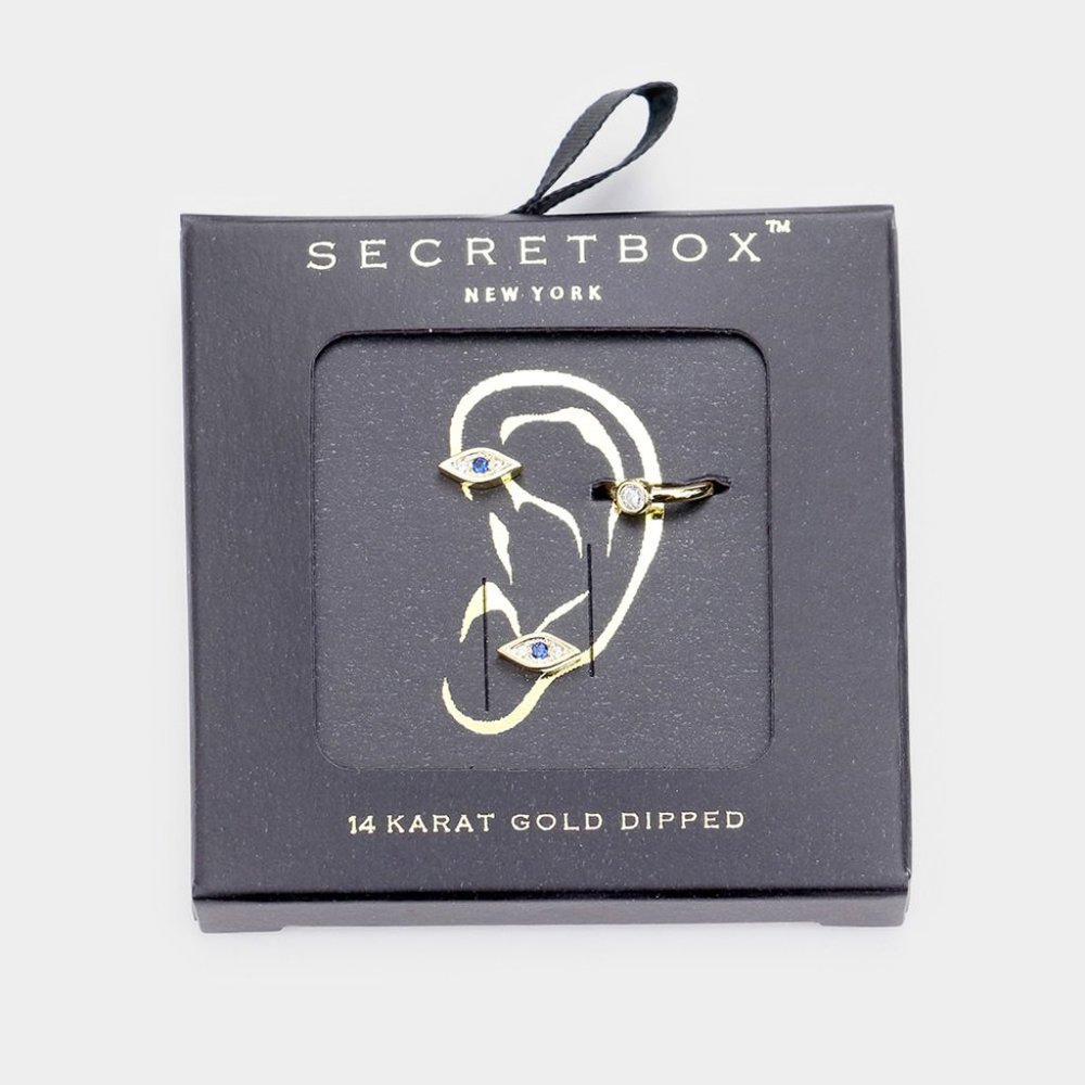 Secret Box 14K Gold Dipped CZ Evil Eye Earrings